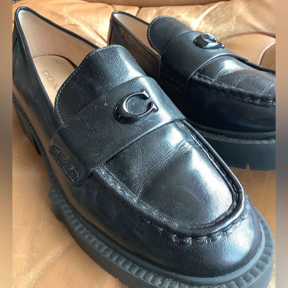 Coach Black Leather Lug-Sole Loafers - Picture 2 of 5